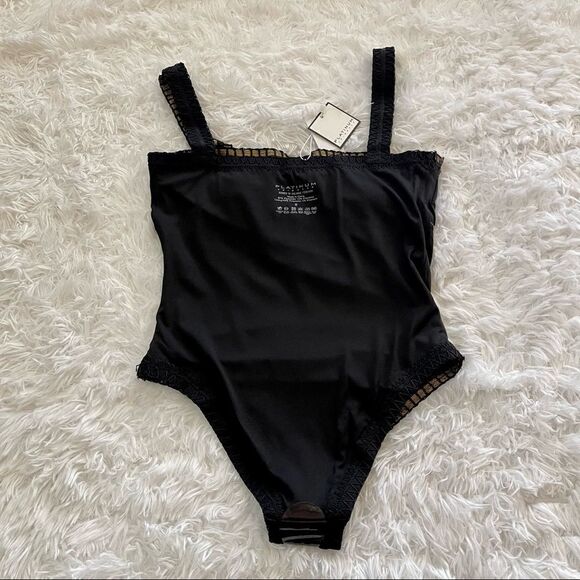Platinum Swimwear Black Square Neck One Piece Swimsuit with Gold Trim SZ S BNWT - Picture 7 of 14